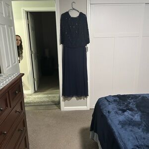 Alex Evenings Navy Long Sleeve Gown